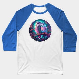 Vaporwave 8 bit Owls on Perch Neon Retro Baseball T-Shirt